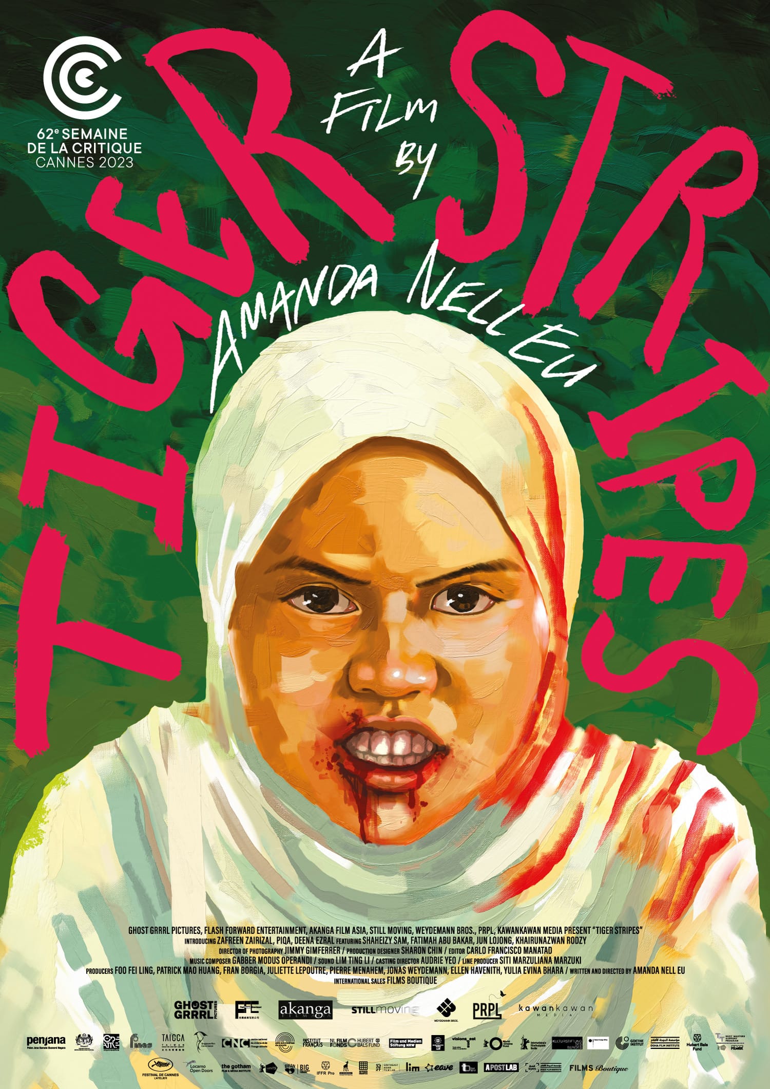 The striking hand-painted poster for Amanda Nell Eu's debut feature film Tiger Stripes